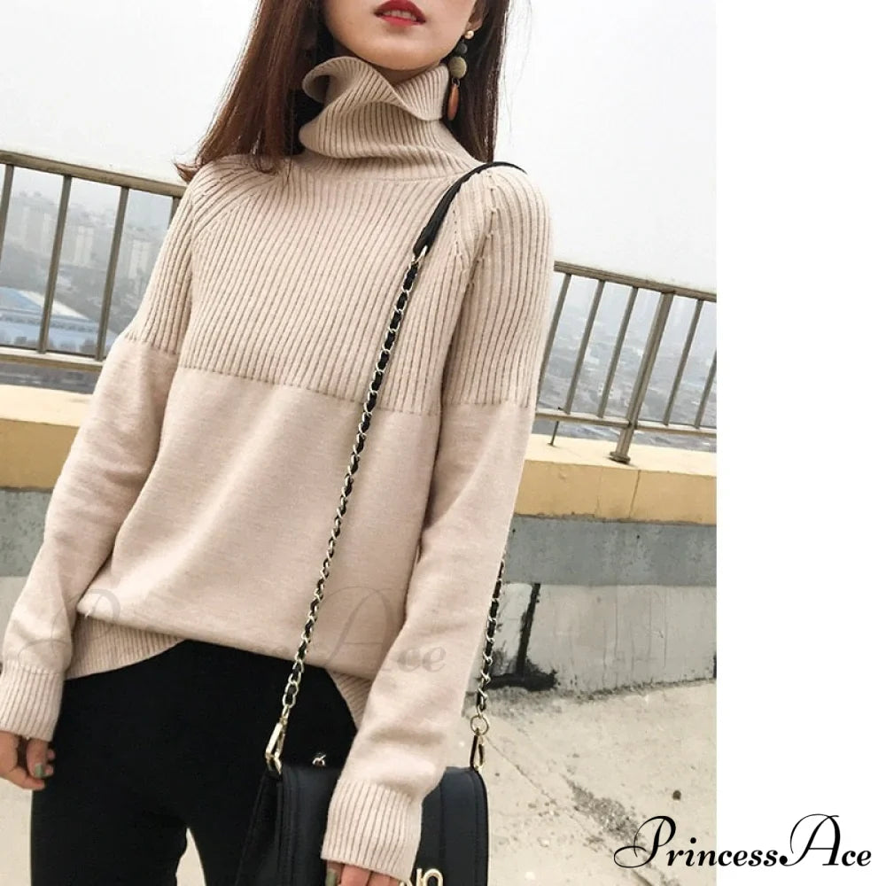 Sweater Autumn/Winter Solid Neckline Color Winter Loose Blouse Pullover High Jumpers