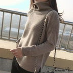 Sweater Autumn/Winter Solid Neckline Color Winter Loose Blouse Pullover High Jumpers