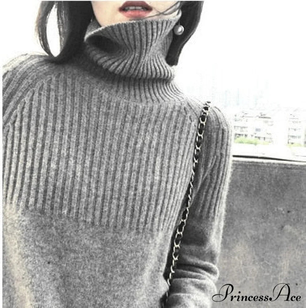 Sweater Autumn/Winter Solid Neckline Color Winter Loose Blouse Pullover High Jumpers