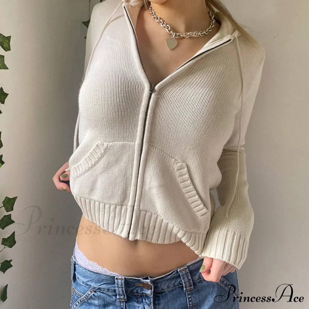 Sweatshirts Hoodies Zip-Up Women鈥檚 Long Cardigan Solid Knit Y2K Color Drawstring Casual Sweaters Arm Clothing