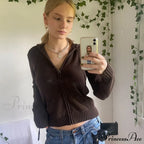 Sweatshirts Hoodies Zip-Up Women鈥檚 Long Cardigan Solid Knit Y2K Color Drawstring Casual Sweaters Arm Clothing