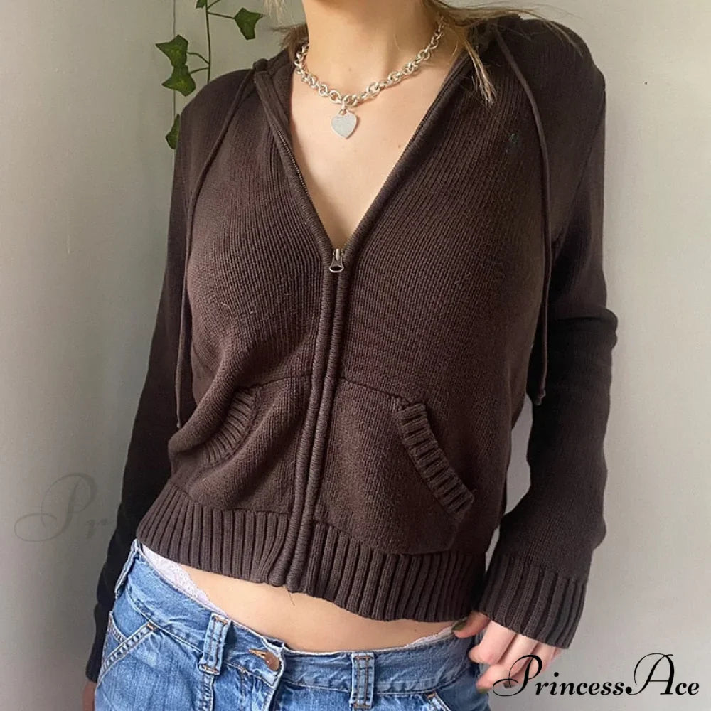 Sweatshirts Hoodies Zip-Up Women鈥檚 Long Cardigan Solid Knit Y2K Color Drawstring Casual Sweaters Arm Clothing