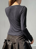 Sweet Patchwork Lace Trim Slim Bow O-Neck Knit Top