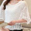 Sweet Spring Lace And Warm-Season Out Hollow White Blouse Top