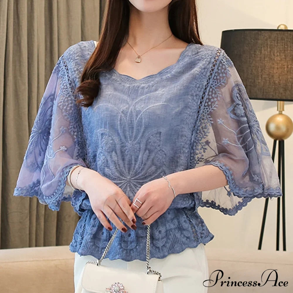 Sweet Spring Lace And Warm-Season Out Hollow White Blouse Top