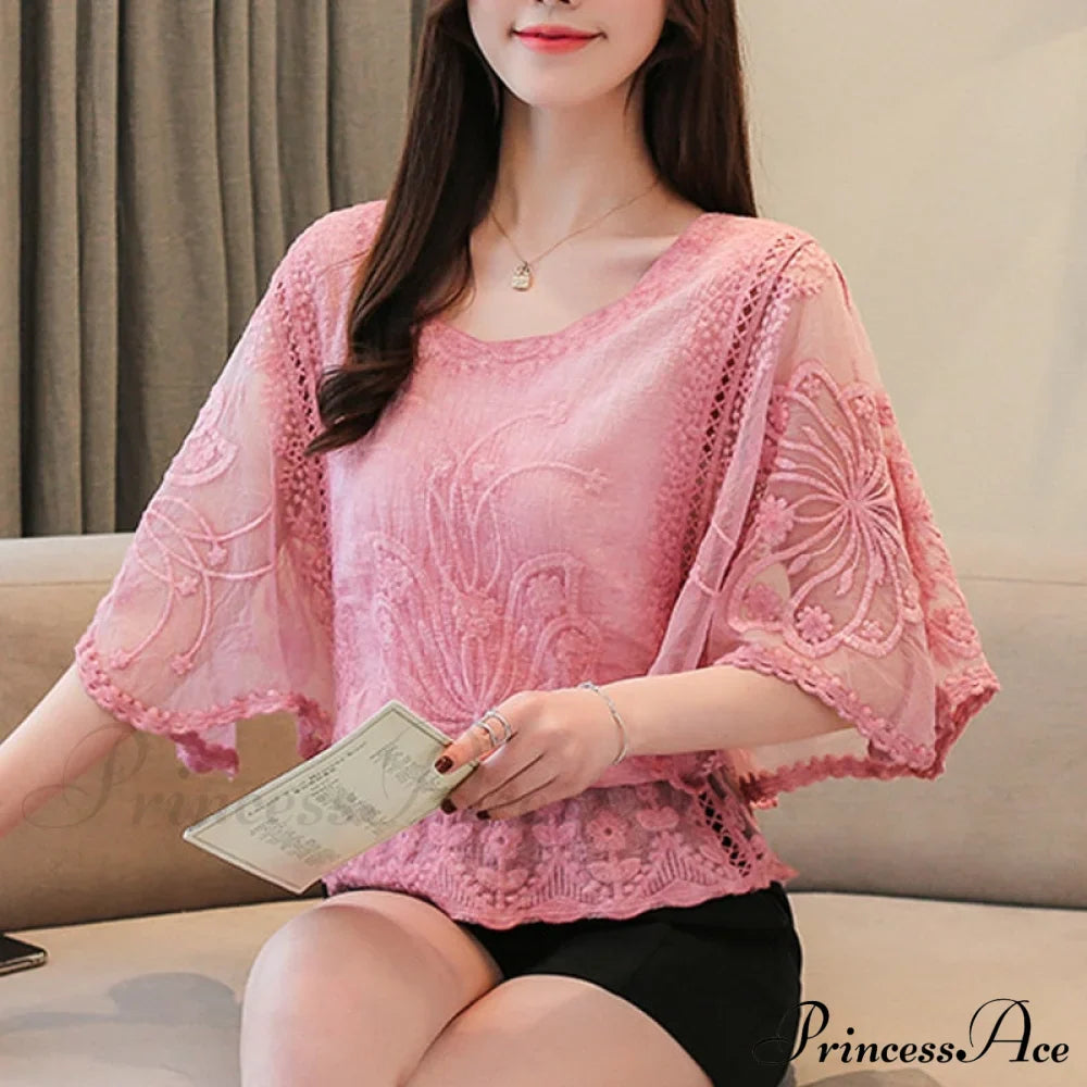 Sweet Spring Lace And Warm-Season Out Hollow White Blouse Top