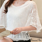 Sweet Spring Lace And Warm-Season Out Hollow White Blouse Top