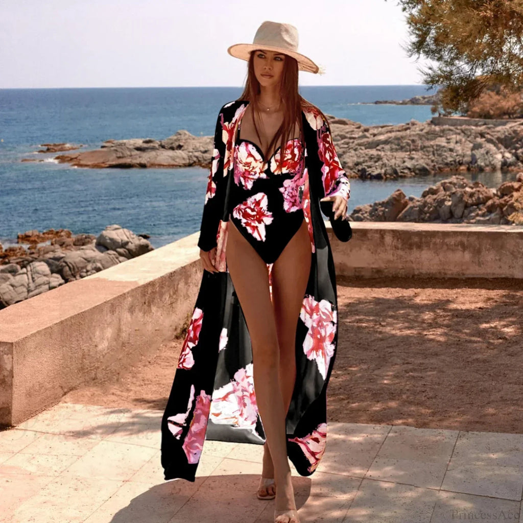Swimwear With Kimono One Piece Swimsuit Three Set