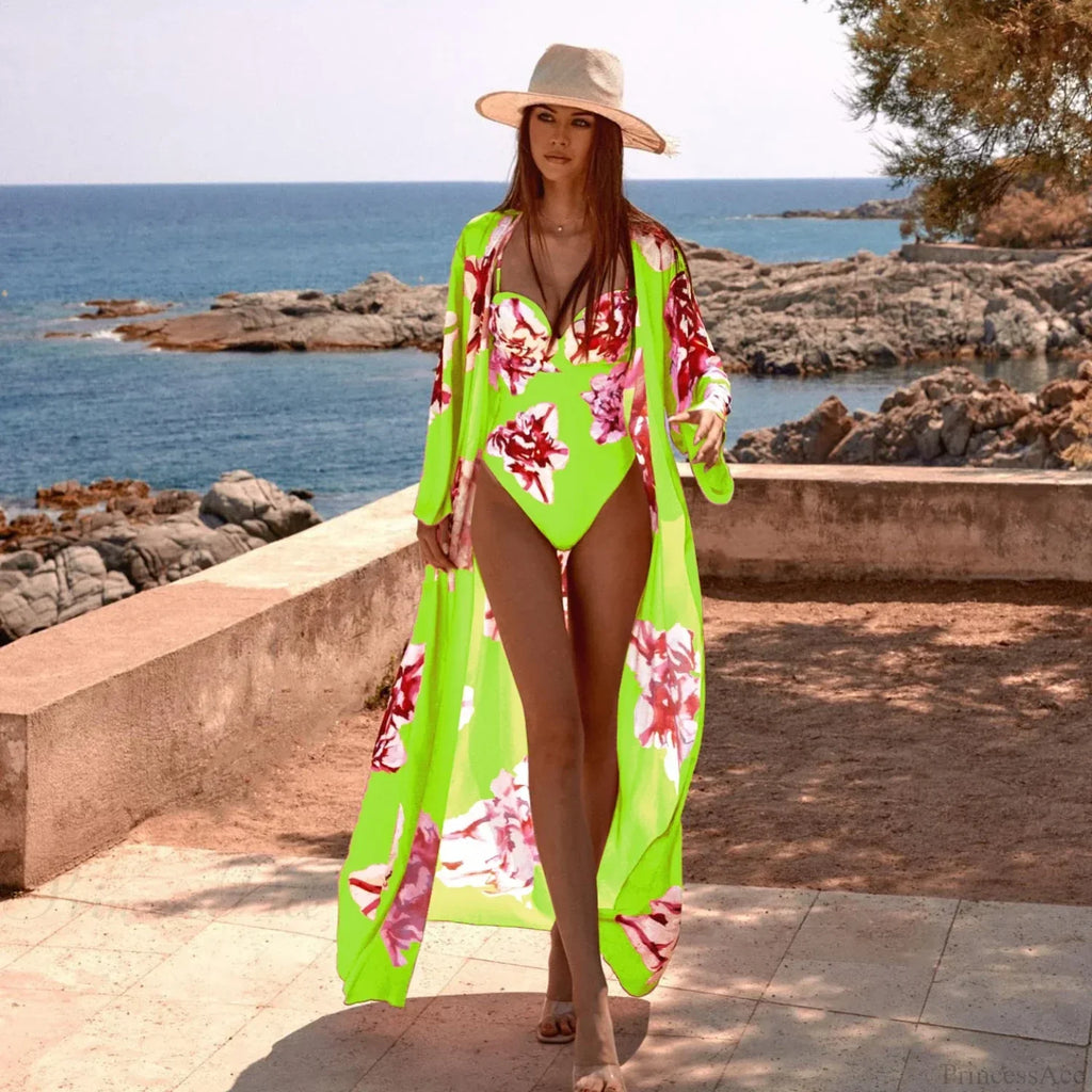 Swimwear With Kimono One Piece Swimsuit Three Set