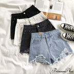 Tassel Detail Shorts Waist High And Denim With For Pockets Women