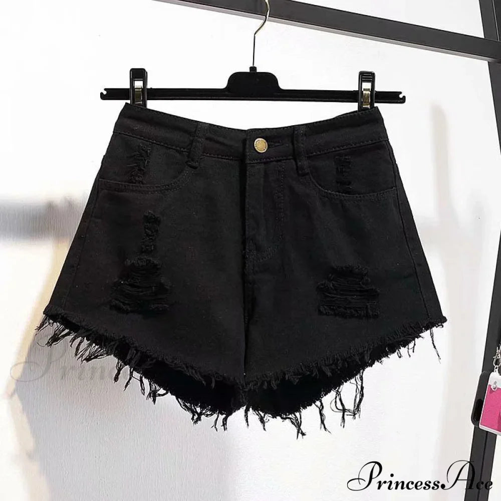Tassel Detail Shorts Waist High And Denim With For Pockets Women
