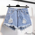 Tassel Detail Shorts Waist High And Denim With For Pockets Women