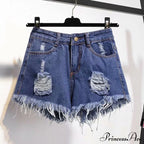 Tassel Detail Shorts Waist High And Denim With For Pockets Women
