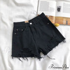 Tassel Detail Shorts Waist High And Denim With For Pockets Women