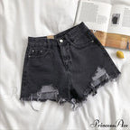 Tassel Detail Shorts Waist High And Denim With For Pockets Women
