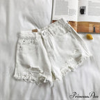 Tassel Detail Shorts Waist High And Denim With For Pockets Women