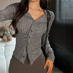 Thin Vintage Cozy Long Sleeve Elegant Single-Breasted Stylish Jumper Sweater
