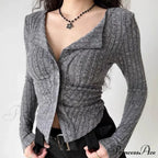 Thin Vintage Cozy Long Sleeve Elegant Single-Breasted Stylish Jumper Sweater