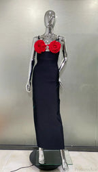 Three-Dimensional Flower Mid-Calf Party Dress