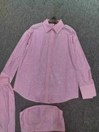 Three Piece Pants Set Sparkle Diamonds Long Sleeve Pink Party Dress