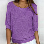 Three - Quarter Sleeve Elegant Purple Sweater