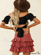 Tie-Back Top Crop Short-Sleeved Ruffle Oktoberfest