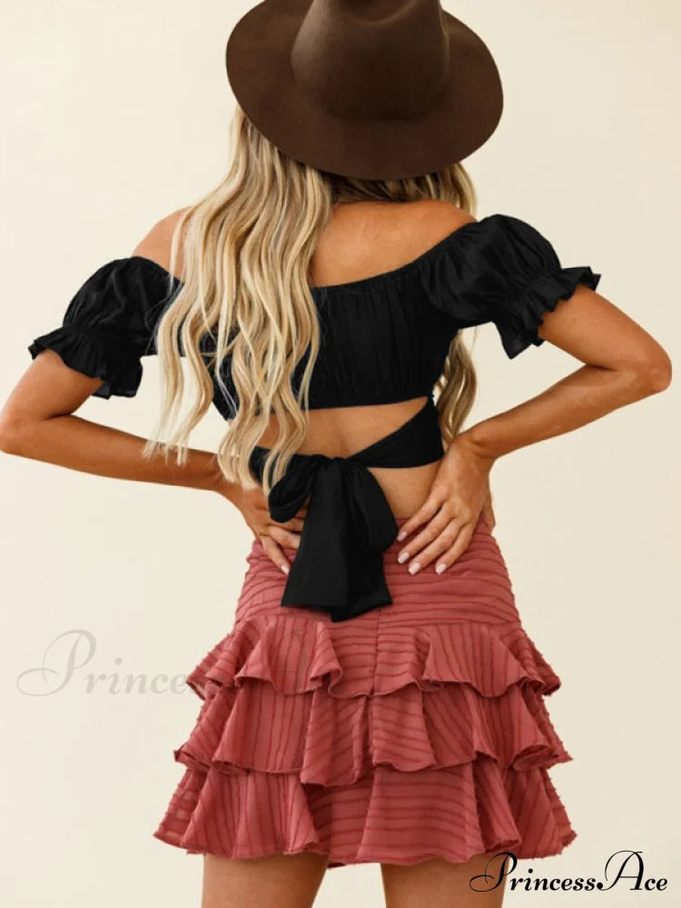 Tie-Back Top Crop Short-Sleeved Ruffle Oktoberfest