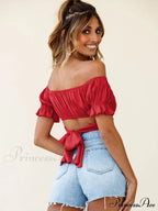 Tie-Back Top Crop Short-Sleeved Ruffle Oktoberfest