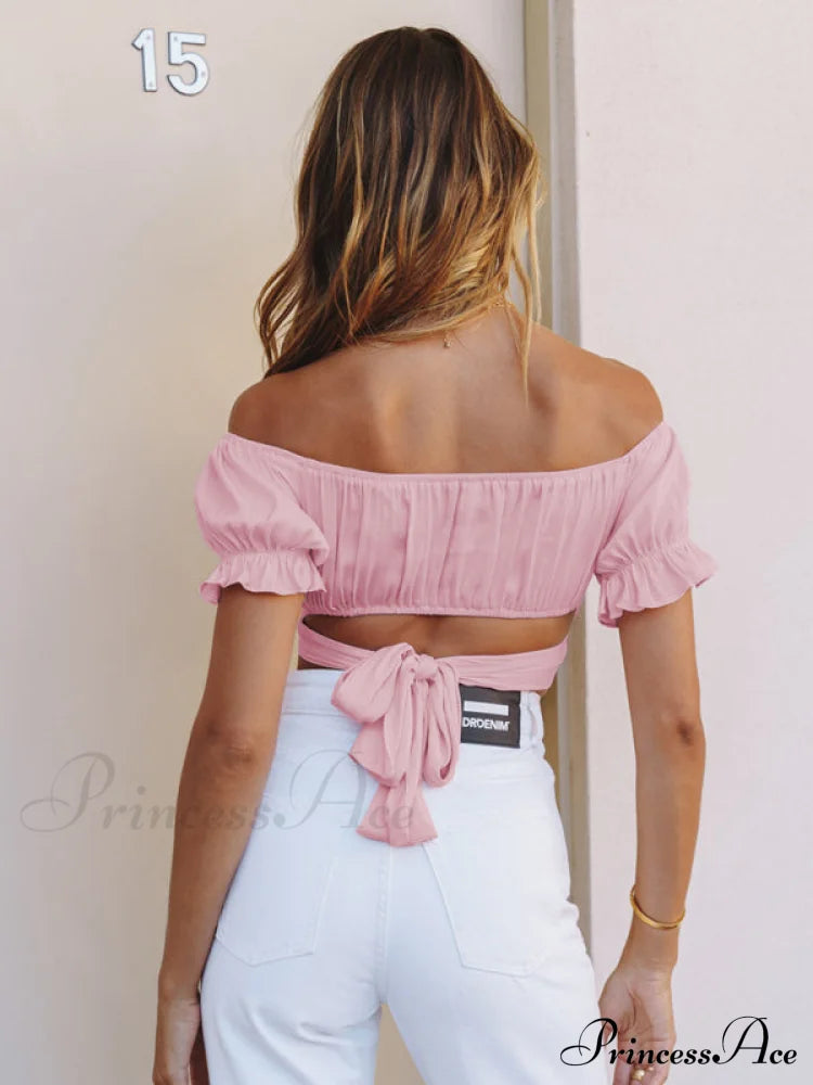 Tie-Back Top Crop Short-Sleeved Ruffle Oktoberfest