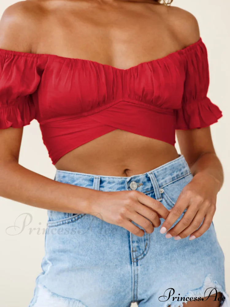 Tie-Back Top Crop Short-Sleeved Ruffle Oktoberfest