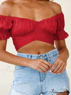 Tie-Back Top Crop Short-Sleeved Ruffle Oktoberfest