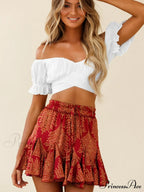Tie-Back Top Crop Short-Sleeved Ruffle Oktoberfest