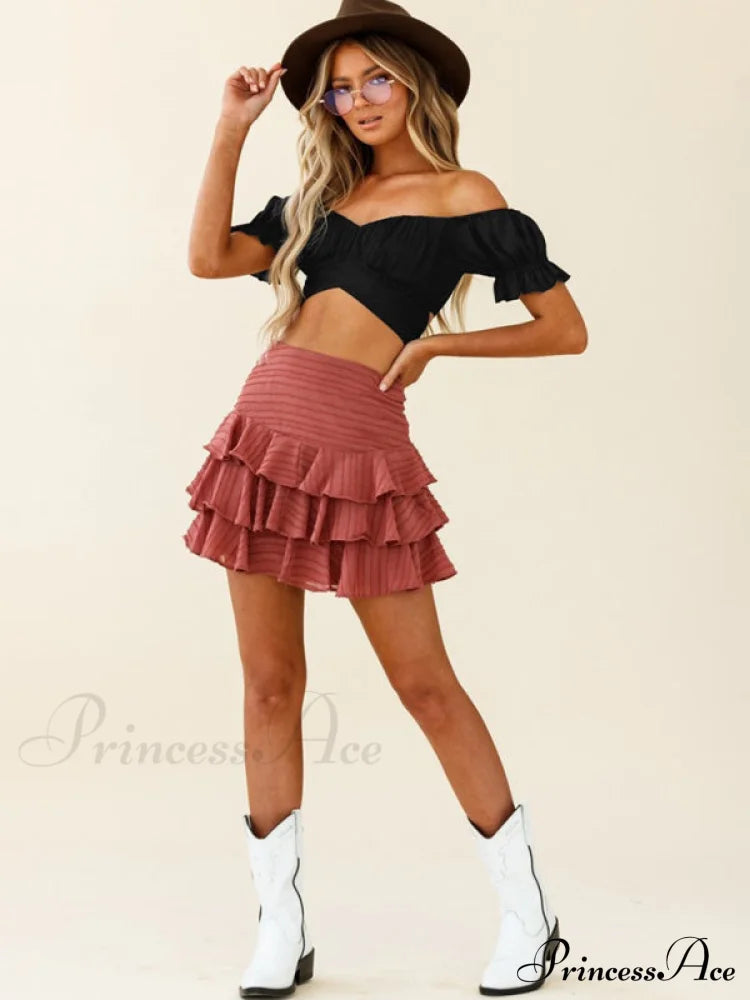 Tie-Back Top Crop Short-Sleeved Ruffle Oktoberfest