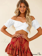 Tie-Back Top Crop Short-Sleeved Ruffle Oktoberfest