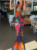 Tie Dye Floral Chiffon Vacation Dress