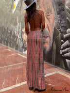 Tie-Dye Print Back Charming Lace-Up Stretch Maxi Dress