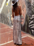 Tie-Dye Print Back Charming Lace-Up Stretch Maxi Dress