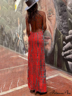 Tie-Dye Print Back Charming Lace-Up Stretch Maxi Dress