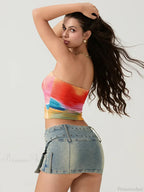 Tie-Dyed Wrap Strapless Sleeveless Off-Shoulder Tube Top