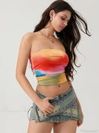 Tie-Dyed Wrap Strapless Sleeveless Off-Shoulder Tube Top