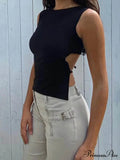 Tied Backless Slim Sleeveless Mock Neck Crop Top