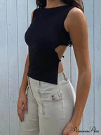 Tied Backless Slim Sleeveless Mock Neck Crop Top