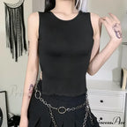 Tied Backless Solid Sleeveless Crop Summer Skinny Simple Trim Outfits Mock Neck Basic Tank Top