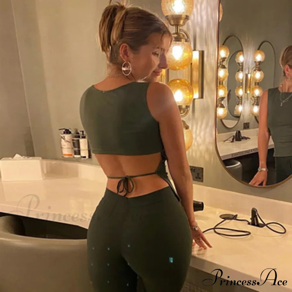 Tied Backless Solid Sleeveless Crop Summer Skinny Simple Trim Outfits Mock Neck Basic Tank Top