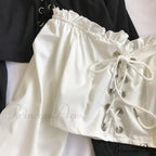 Top Sleeves Lace Ruffle Puff Tops Long Crop Vintage Arm Up Bandage Blouse Shoulder Black Off With White