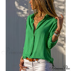 Tops Office Warm-Season Blouse Women V-Neck Casual Solid Shirts Chiffon Regular