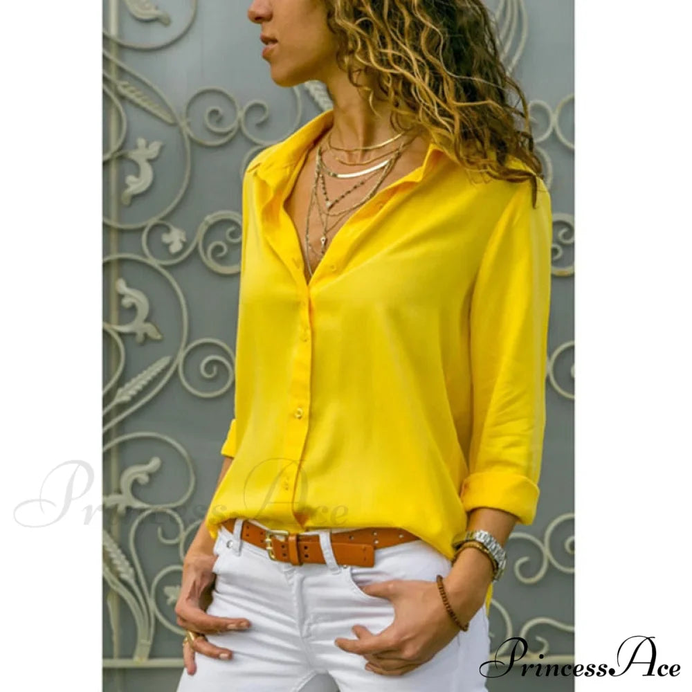 Tops Office Warm-Season Blouse Women V-Neck Casual Solid Shirts Chiffon Regular