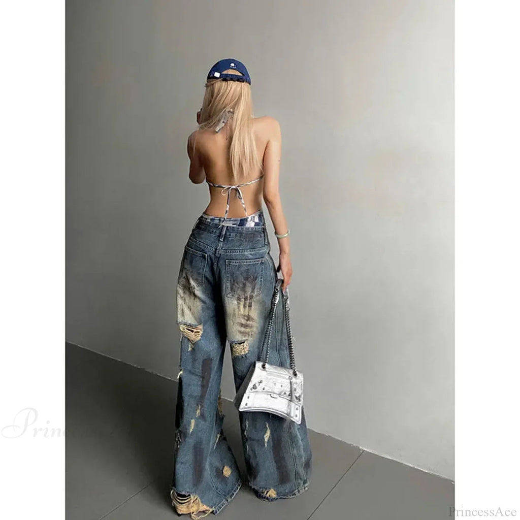 Torn Dark Blue Harajuku Pant