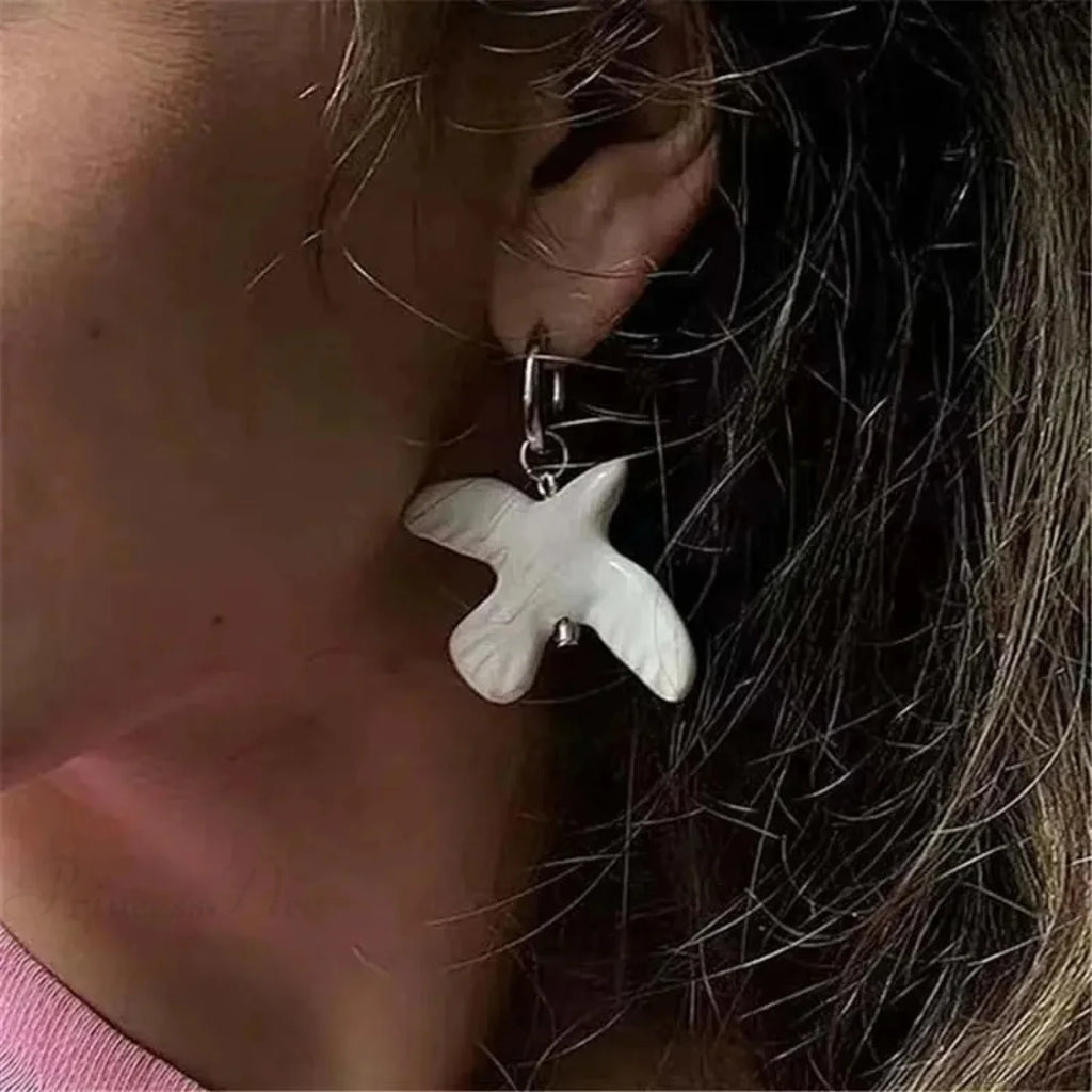 Tranquil Dove Ceramic Metal Circle Hoop Earring