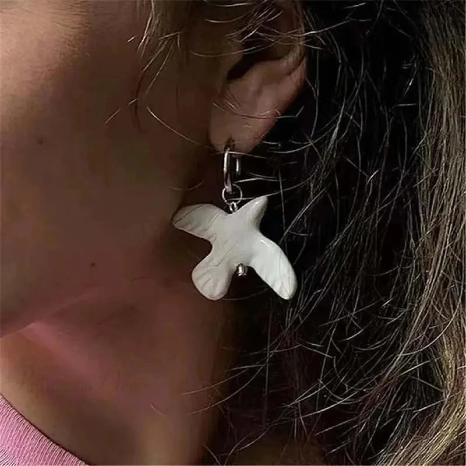Tranquil Dove Ceramic Metal Circle Hoop Earring